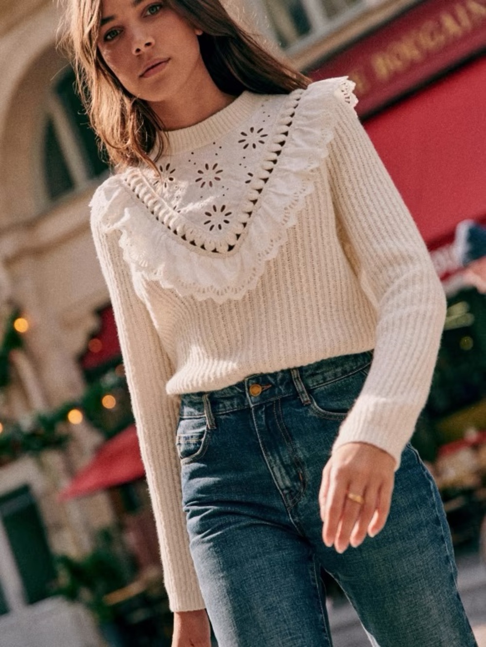 Sezane ruffle Armel jumper sweater sz xs